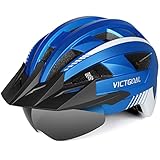 VICTGOAL Fahrradhelm MTB Mountainbike Helm mit magnetischem Visier Abnehmbarer Sonnenschutzkappe und LED Rücklicht Radhelm Rennradhelm für Erwachsenen Herren Damen (L: 57-61cm, Metalblue)