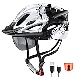 RaMokey Fahrradhelm Erwachsene mit Licht,Radhelm, Cityhelm Urban Fahrradhelm für Herren Damen mit Abnehmbarer Magnetische Schutzbrille Visier, Fahrrad Helm mit 18 Belüftungskanäle57-62cm (White)